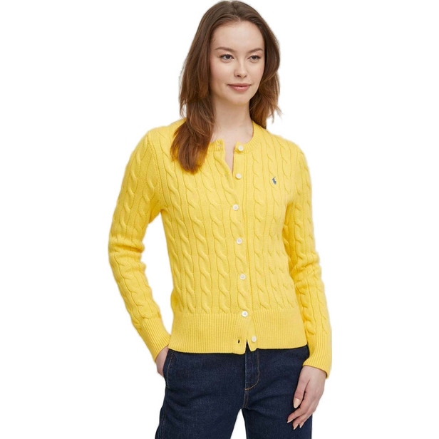 Polo Ralph Lauren Γυναικεία Ζακέτα Πλεκτή Κοντή με Κουμπιά Κίτρινη ...