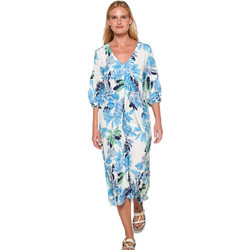 Vamp Midi Καλοκαιρινό Καθημερινό Φόρεμα Floral Μεταξωτό Γαλάζιο 20417