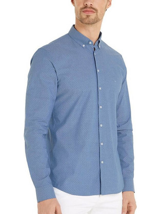 Calvin Klein Chambray Ανδρικό Πουκάμισο Βαμβακερό Πουά Μακρυμάνικο Slim Fit Μπλε K10K112678-C41
