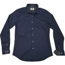 Double Ανδρικό Πουκάμισο Βαμβακερό Μακρυμάνικο Slim Fit Navy Μπλε GS-482S
