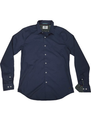 Double Ανδρικό Πουκάμισο Βαμβακερό Μακρυμάνικο Slim Fit Navy Μπλε GS-482S