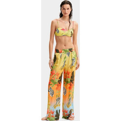 Desigual Υφασμάτινη Γυναικεία Παντελόνα Loose Εφαρμογή Κίτρινο Πορτοκαλί 24SWMW21-7000
