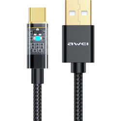 Awei CL-139T Braided LED USB-A to USB-C 1m Black 6954284003902