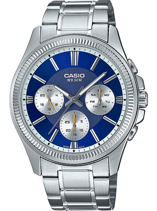 Casio Ανδρικό Ρολόι Χρονογράφος με Ασημί Μεταλλικό Μπρασελέ MTP-1375PD-2A1VEF