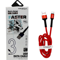 Treqa CA-8573-R Braided USB-A to USB-C 3m Red KLN-457323