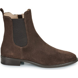 Unisa Barty Γυναικεία Μποτάκια Chelsea Suede Σοκολατί με Χοντρό Χαμηλό Τακούνι