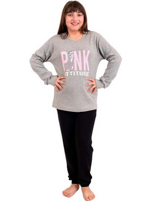 Nina Club Pink Attitude Παιδική Πιτζάμα Βαμβακερή Χειμωνιάτικη Μαύρη Γκρι 630-3-24
