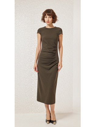 Enzzo Lucy Midi Βραδινό Φόρεμα Ντραπέ Χακί 242126