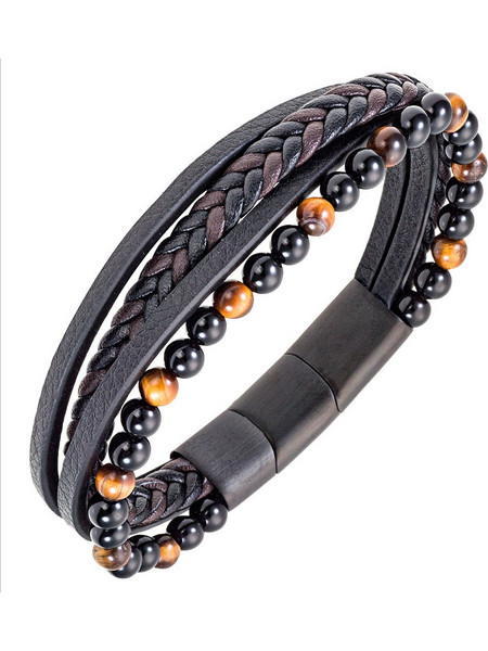 All Blacks Ανδρικό Βραχιόλι από Δέρμα & Ατσάλι 682361