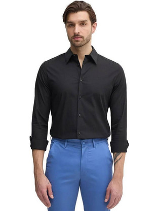 Calvin Klein Ανδρικό Πουκάμισο Βαμβακερό Μακρυμάνικο Slim Fit Μαύρο LV04LB145G-UB1