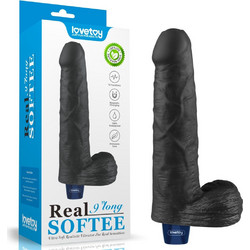 Lovetoy Real Softee Vibrating Dildo with Balls 9" Ρεαλιστικός Δονητής 23cm Μαύρος