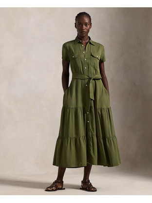 Polo Ralph Lauren Midi Καλοκαιρινό Καθημερινό Φόρεμα Σεμιζιέ Χακί 211959905001