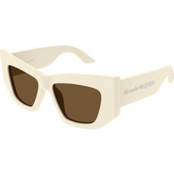 Alexander McQueen AM0448S 004 Γυναικεία Γυαλιά Ηλίου Cat Eye Κοκάλινα Λευκά με Καφέ Φακό