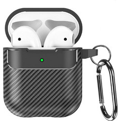 Techsuit CarbonFiber Θήκη Σιλικόνης με Γάντζο για Apple AirPods 1 / 2 Μαύρη