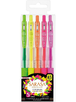 Zebra Sarasa Clip Neon Σετ Στυλό Gel 0.5mm Πολύχρωμο 5τμχ