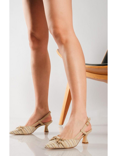 B-Soft Ανατομικές Γόβες Slingback με Λεπτό Χαμηλό Τακούνι Μπεζ 3212-15