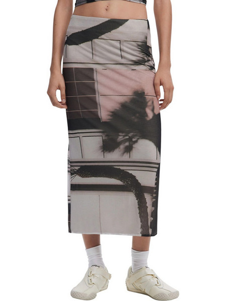 Desigual Μίντι Φούστα Υφασμάτινη Pencil Γκρι 25SWFK05-1028