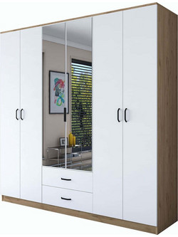 Hanah Home Εξάφυλλη Ντουλάπα Ρούχων με Καθρέπτη Oak 210x51.5x210cm 893RAN5405