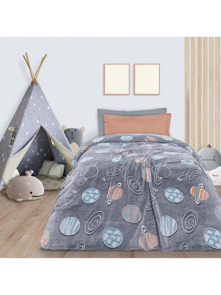 Das Home 4834 Παιδική Κουβέρτα Fleece Διάστημα Φωσφοριζέ 160x220 Γκρι