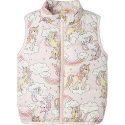 Name It Unicorns Αμάνικο Παιδικό Μπουφάν Χειμωνιάτικο Puffer Μπεζ Ροζ 13237541
