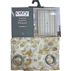 Chios Hellas Κουρτίνα Παραθύρου Floral με Τρουκς 140x260 Flower 35261 Dark Beige