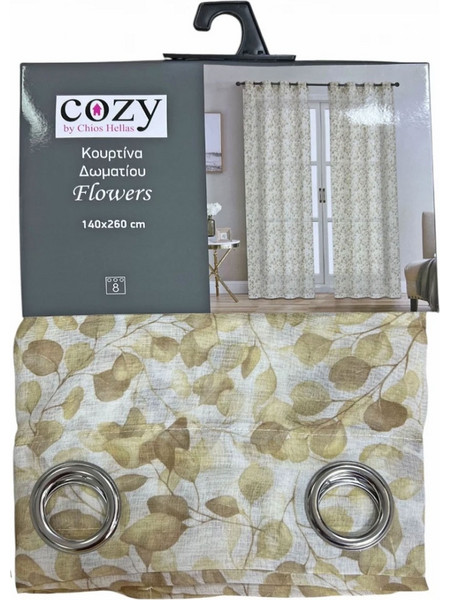 Chios Hellas Κουρτίνα Παραθύρου Floral με Τρουκς 140x260 Flower 35261 Dark Beige