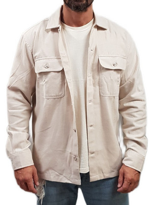 Jack & Jones Ανδρικό Πουκάμισο Βαμβακερό Μακρυμάνικο Κανονική Γραμμή Overshirt Μπεζ 12278969