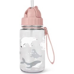 Saro Polar Bear Παιδικό Παγούρι Πλαστικό με Καλαμάκι Διαφανές Ροζ 400ml