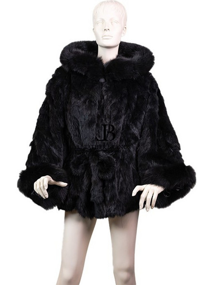 Leather Brands Γυναικεία Γούνα με Κουκούλα Μαύρη FUR-KB-1