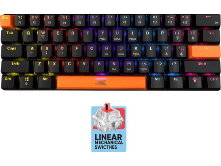 Baracuda Dolphin Μηχανικό Gaming Πληκτρολόγιο 60% με Custom Red Διακόπτες RGB Black