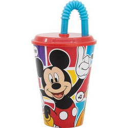 Stor Mickey Mouse Παιδικό Ποτήρι Πλαστικό με Καλαμάκι Πολύχρωμο 430ml