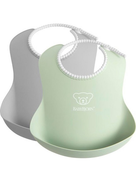BabyBjorn Σετ Αδιάβροχες Σαλιάρες Πλαστικές με Κουμπί & Τσέπη 4m+ Πράσινο Mint Γκρι 2τμχ