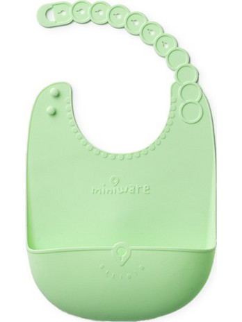 Miniware Des.13 Αδιάβροχη Σαλιάρα Σιλικόνης με Κουμπί & Τσέπη 4m+ Πράσινη