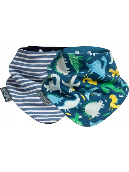 Cheeky Chompers Dino & Stripes Σετ Σαλιάρες Μπαντάνα από 100% Βαμβάκι με Κουμπί Πετρόλ Μπλε 2τμχ