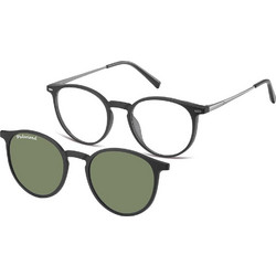 Sunoptic TRC-195 Ανδρικός Σκελετός Γυαλιών Οράσεως με Clip-On Κοκάλινος Μεταλλικός Ασημί Μαύρος