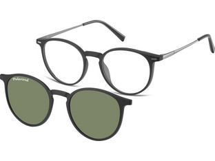 Sunoptic TRC-195 Ανδρικός Σκελετός Γυαλιών Οράσεως με Clip-On Κοκάλινος Μεταλλικός Ασημί Μαύρος