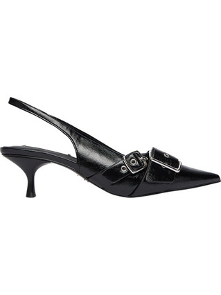 Steve Madden Γόβες Slingback Δερμάτινες με Λεπτό Χαμηλό Τακούνι Μαύρες SM11003440-001