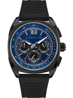 Cerruti 1881 Cuneo Ανδρικό Ρολόι Χρονογράφος με Μαύρο Καουτσούκ Λουράκι CIWGO0085104