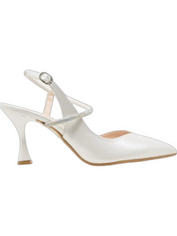 PieDini Γόβες Slingback Δερμάτινες με Λεπτό Ψηλό Τακούνι & Στρας Λευκές 610