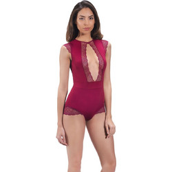 Cottonhill Sexy Κορμάκι Slip με Δαντέλα Μπορντό CH1869