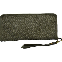 Leather 100 Μεγάλο Δερμάτινο Γυναικείο Πορτοφόλι με Φερμουάρ Χακί 04-BAG-ILW-88
