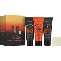 Scottish Fine Soaps Thistle Black Pepper Signature Face & Beard Wash 75ml + Moisturiser 75ml + Hair & Body Wash 75ml + Body Bar 40gr