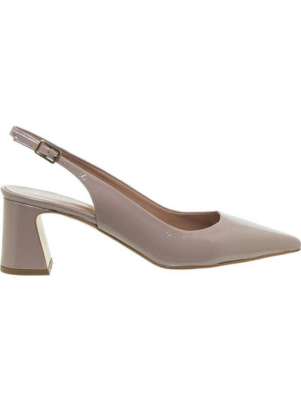 Mourtzi Γόβες Slingback Λουστρίνι με Χοντρό Ψηλό Τακούνι Μπεζ 55-561Z05