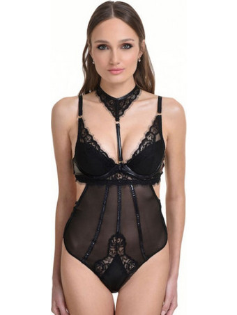 Miss Rosy Sexy Κορμάκι String See Through με Δαντέλα Μαύρο MR7912-200