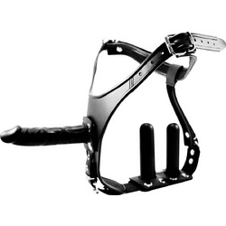 Kiotos Slip Harness Strap On με Τριπλό Dildo Μαύρο