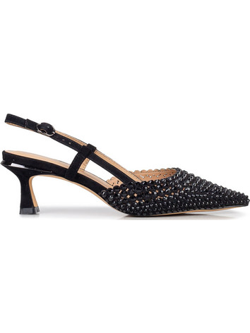 Alma en Pena Γόβες Slingback Δερμάτινες με Λεπτό Χαμηλό Τακούνι & Στρας Μαύρες V261855-262