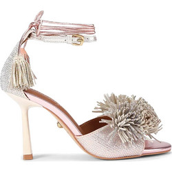 Kurt Geiger Γυναικεία Πέδιλα Δερμάτινα Χρυσά με Λεπτό Ψηλό Τακούνι και Στρας 4366165209-65