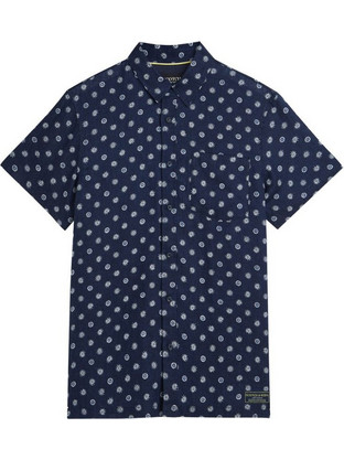Scotch & Soda Ανδρικό Πουκάμισο Βαμβακερό Κοντομάνικο Κανονική Γραμμή Navy Μπλε 183055-401