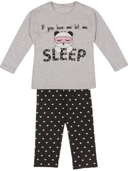 Sexen Let Me Sleep Παιδική Πιτζάμα Βαμβακερή Χειμωνιάτικη Γκρι Μαύρη 41109K
