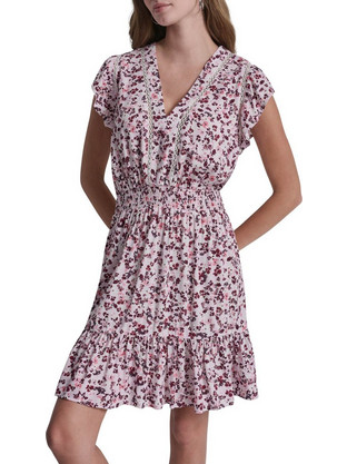 DKNY Mini Καλοκαιρινό Καθημερινό Φόρεμα Floral Μεταξωτό Ροζ DJ6D9177-A0J